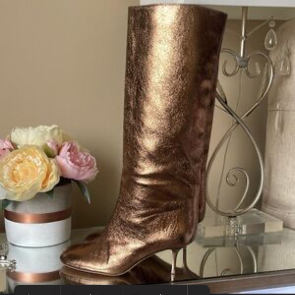 NWT Zara Shimmering Copper Heeled Boots